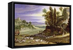 Landscape with Shepherds and the Supper at Emmaus-Marten Ryckaert-Framed Stretched Canvas