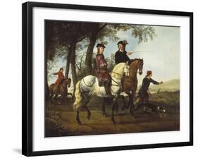 Landscape with Sportsmen Setting Out For the Hunt, c.Early 1650S-Aelbert Cuyp-Framed Premium Giclee Print