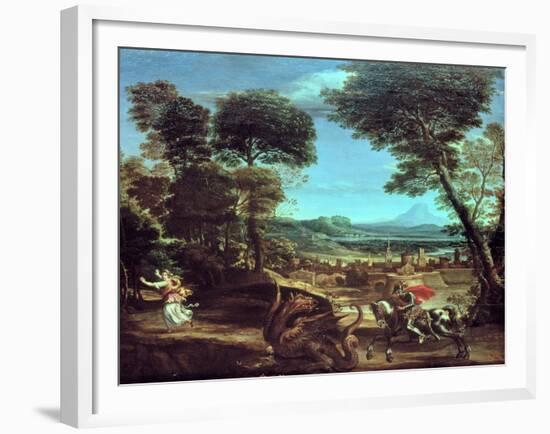 Landscape with St.George and the Dragon, circa 1610-Domenichino-Framed Giclee Print