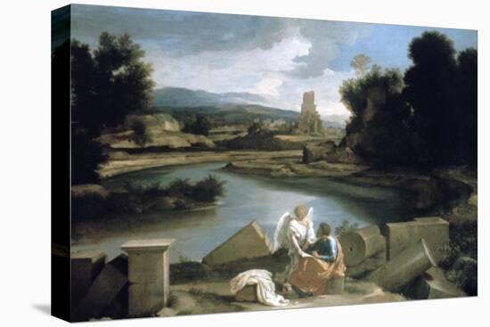 Landscape with St Matthew and the Angel, C1645-Nicolas Poussin-Stretched Canvas