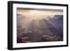 Landscape with sunbeams over Grand Canyon at sunset, Lipan Point, South Rim, Arizona, USA-Panoramic Images-Framed Photographic Print