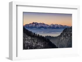 Landscape with Tatra Mountains in winter at sunset, Lesser Poland Voivodeship, Poland-Panoramic Images-Framed Photographic Print