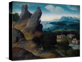 Landscape with the Flight into Egypt, 1516-17 (Oil on Wood)-Joachim Patinir-Stretched Canvas