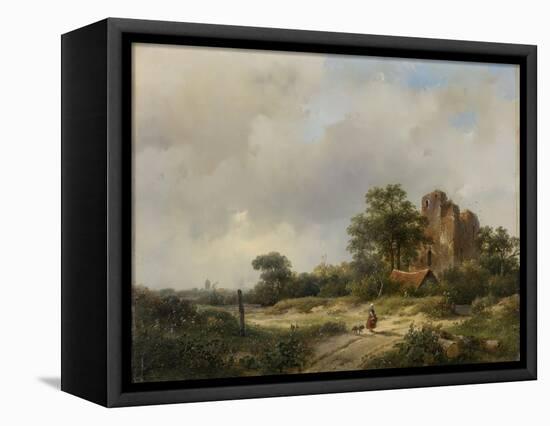 Landscape with the Ruins of Brederode Castle in Santpoort-Andreas Schelfhout-Framed Stretched Canvas