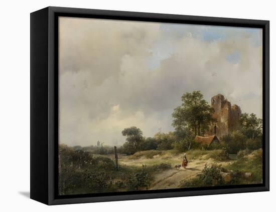 Landscape with the Ruins of Brederode Castle in Santpoort-Andreas Schelfhout-Framed Stretched Canvas