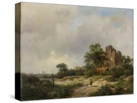 Landscape with the Ruins of Brederode Castle in Santpoort-Andreas Schelfhout-Stretched Canvas