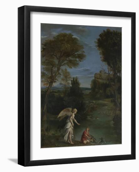 Landscape with Tobias Laying Hold of the Fish, C. 1612-Domenichino-Framed Giclee Print