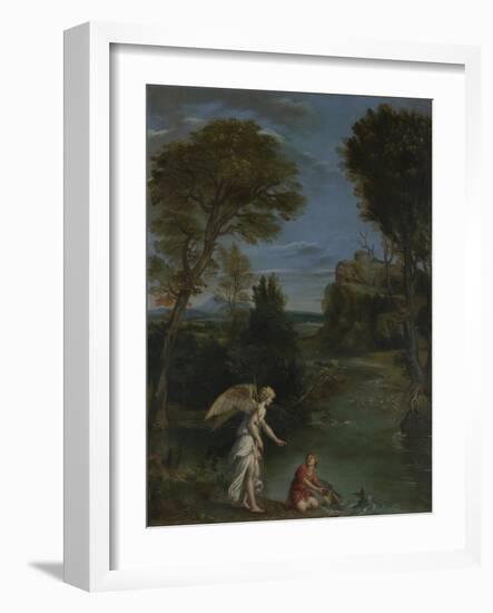 Landscape with Tobias Laying Hold of the Fish, C. 1612-Domenichino-Framed Giclee Print