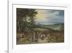 Landscape with Travellers and Peasants on a Track-Pieter Bruegel the Elder-Framed Premium Giclee Print