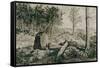 Landscape with trees, 1883 Etching,40 x 22,5 cm.-Max Klinger-Framed Stretched Canvas