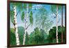 Landscape with Trunks of Birches and Pine Tree in the Foreground and Silhouettes of Different Trees-Milovelen-Framed Art Print