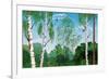 Landscape with Trunks of Birches and Pine Tree in the Foreground and Silhouettes of Different Trees-Milovelen-Framed Premium Giclee Print