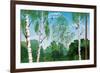 Landscape with Trunks of Birches and Pine Tree in the Foreground and Silhouettes of Different Trees-Milovelen-Framed Premium Giclee Print