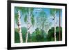Landscape with Trunks of Birches and Pine Tree in the Foreground and Silhouettes of Different Trees-Milovelen-Framed Premium Giclee Print