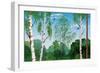 Landscape with Trunks of Birches and Pine Tree in the Foreground and Silhouettes of Different Trees-Milovelen-Framed Art Print