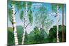 Landscape with Trunks of Birches and Pine Tree in the Foreground and Silhouettes of Different Trees-Milovelen-Mounted Art Print