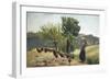 Landscape with Turkey Herd, 1875-1880-Antonio Berti-Framed Giclee Print