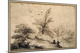 Landscape with Two Fishermen Resting-Guercino (Giovanni Francesco Barbieri)-Mounted Giclee Print