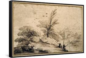 Landscape with Two Fishermen Resting-Guercino (Giovanni Francesco Barbieri)-Framed Stretched Canvas