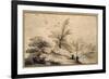 Landscape with Two Fishermen Resting-Guercino (Giovanni Francesco Barbieri)-Framed Giclee Print