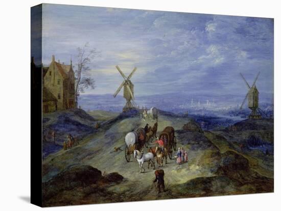 Landscape with Two Windmills, 1612-Jan Brueghel the Elder-Stretched Canvas