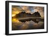 Landscape with Vestrahorn mountains and beach at sunset, Stokksnes, Iceland-Panoramic Images-Framed Photographic Print