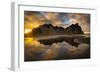 Landscape with Vestrahorn mountains and beach at sunset, Stokksnes, Iceland-Panoramic Images-Framed Photographic Print