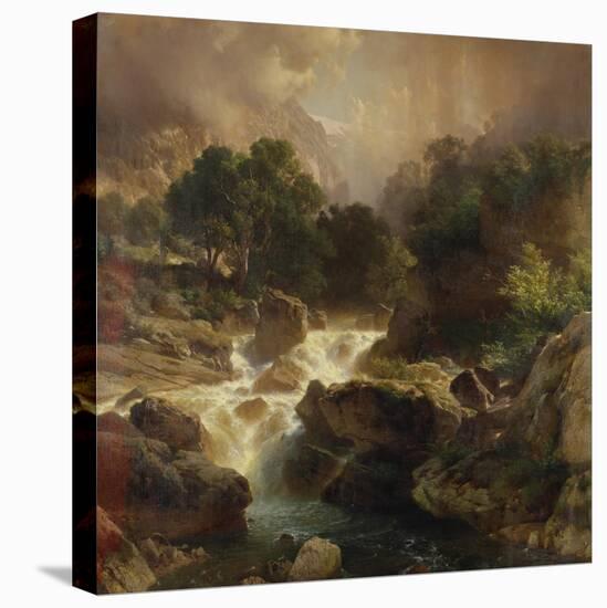 Landscape with Waterfall, 1861-Johann Gottfried Steffan-Stretched Canvas