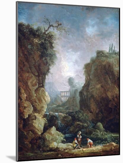Landscape with Waterfall and Aqueduct, C1750-1808-Robert Hubert-Mounted Giclee Print