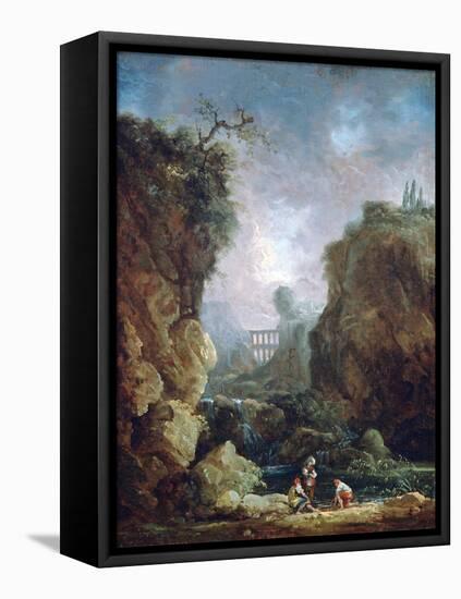 Landscape with Waterfall and Aqueduct, C1750-1808-Robert Hubert-Framed Stretched Canvas