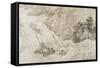 Landscape with Waterfall, Ink on Silk-Kano Motonobu-Framed Stretched Canvas