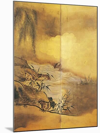 Landscape with Waterfall-Kano Tansetsu-Mounted Giclee Print