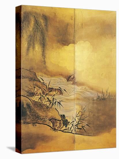 Landscape with Waterfall-Kano Tansetsu-Stretched Canvas