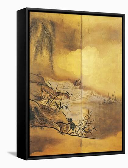 Landscape with Waterfall-Kano Tansetsu-Framed Stretched Canvas