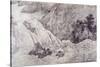 Landscape with Waterfall-Kano Motonobu-Stretched Canvas