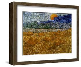 Landscape with Wheat Sheaves and Rising Moon-Vincent van Gogh-Framed Giclee Print