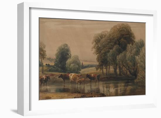 Landscape with Willows, Cows and Calf in a Stream, C.1835-Peter De Wint-Framed Giclee Print