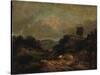 Landscape with Windmill and Rainbow (Partly after Gainsborough)-J. M. W. Turner-Stretched Canvas