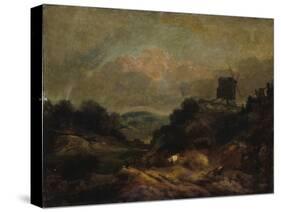 Landscape with Windmill and Rainbow (Partly after Gainsborough)-J. M. W. Turner-Stretched Canvas