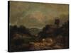 Landscape with Windmill and Rainbow (Partly after Gainsborough)-J. M. W. Turner-Stretched Canvas