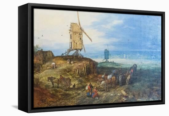 Landscape with Windmills, 1607, (Oil on Panel)-Jan the Elder Brueghel-Framed Stretched Canvas