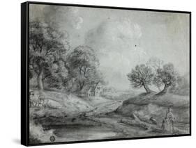 Landscape with Woman and Cows-Richard Wilson-Framed Stretched Canvas