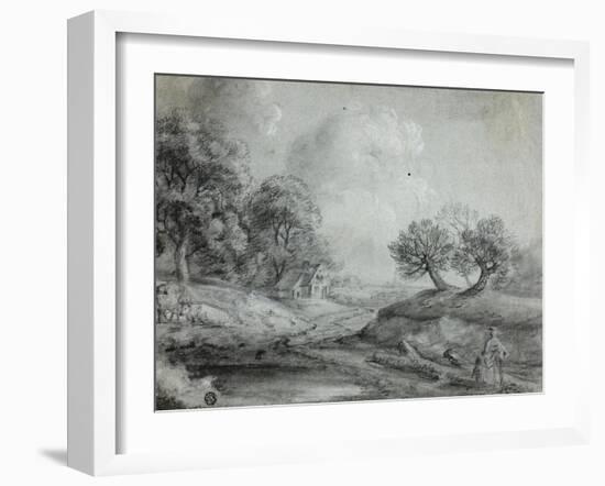 Landscape with Woman and Cows-Richard Wilson-Framed Giclee Print