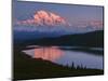 Landscape with Wonder Lake and snowcapped Denali mountain at sunset, Denali National Park, Alask...-Panoramic Images-Mounted Photographic Print