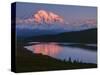 Landscape with Wonder Lake and snowcapped Denali mountain at sunset, Denali National Park, Alask...-Panoramic Images-Stretched Canvas