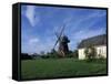 Landscape with Wooden Windmill and Two Houses in the Village of Kvarnbacken, Oland Island, Sweden-Richard Nebesky-Framed Stretched Canvas