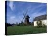 Landscape with Wooden Windmill and Two Houses in the Village of Kvarnbacken, Oland Island, Sweden-Richard Nebesky-Stretched Canvas