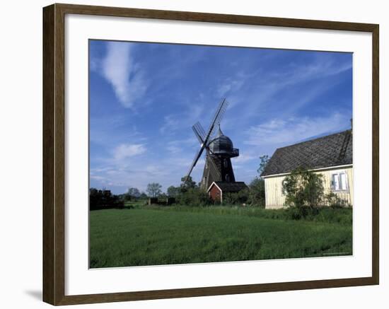 Landscape with Wooden Windmill and Two Houses in the Village of Kvarnbacken, Oland Island, Sweden-Richard Nebesky-Framed Photographic Print