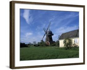 Landscape with Wooden Windmill and Two Houses in the Village of Kvarnbacken, Oland Island, Sweden-Richard Nebesky-Framed Photographic Print