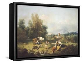 Landscape with Young Shepherdesses-Francesco Zuccarelli-Framed Stretched Canvas